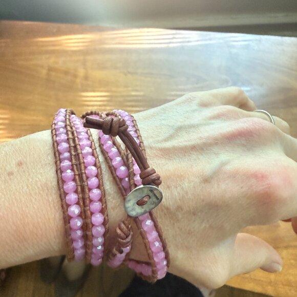 chan luu wrap bracelet brown pink leather boho crochet - Picture 1 of 3